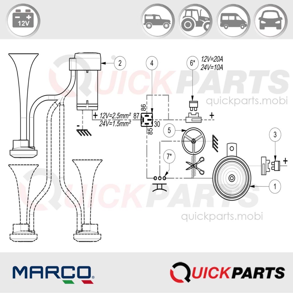 Single air horn for external mounting | 12V