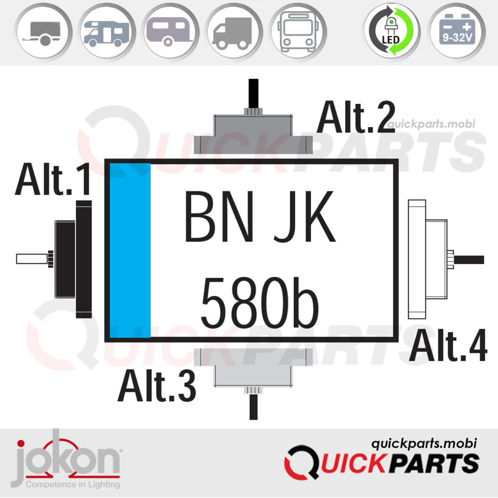 Illumination for 340 x 240 mm registration plate - horizontally or vertically with only one light in 4 alternative versions.