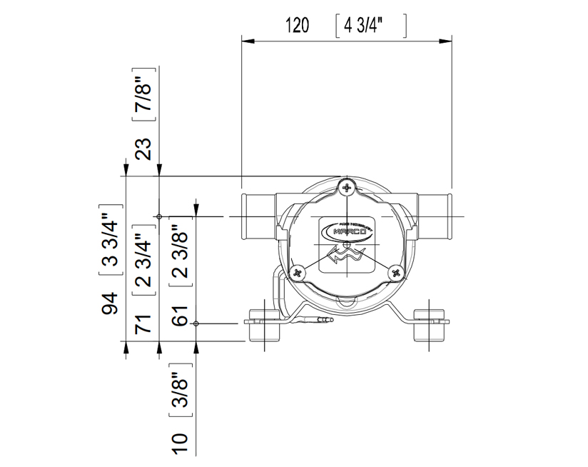 Pumpe mit Nitrilgummi Impeller für Frisch- und Salzwasser | 24V | Dimensionen, Marco UP1, Marco 162 002 13, UP1