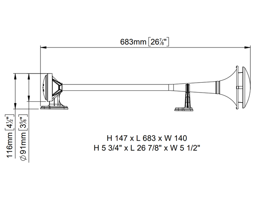 Electric Air Horn Chromed | 117 dB, dimensions, Marco 110 090 10, MGT/L