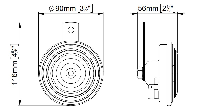 Avertisseur électromagnétique à disque Ø90 mm à deux bornes. Son aigu (-H) ou grave (-L). Avec les étriers de fixation | Marco 102 000 13, 90/1-H