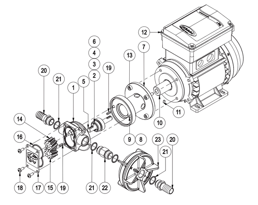 Self-priming Electric pumps, for Water and Alimentary Fluids | Exploded View Diagram, Marco 164 042 1C, UPX/AC