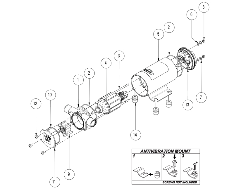 Self-Priming Electric Pump | Fresh water and Sea water | 24V | Exploded View Diagram, Marco UP1, Marco 162 002 13, UP1