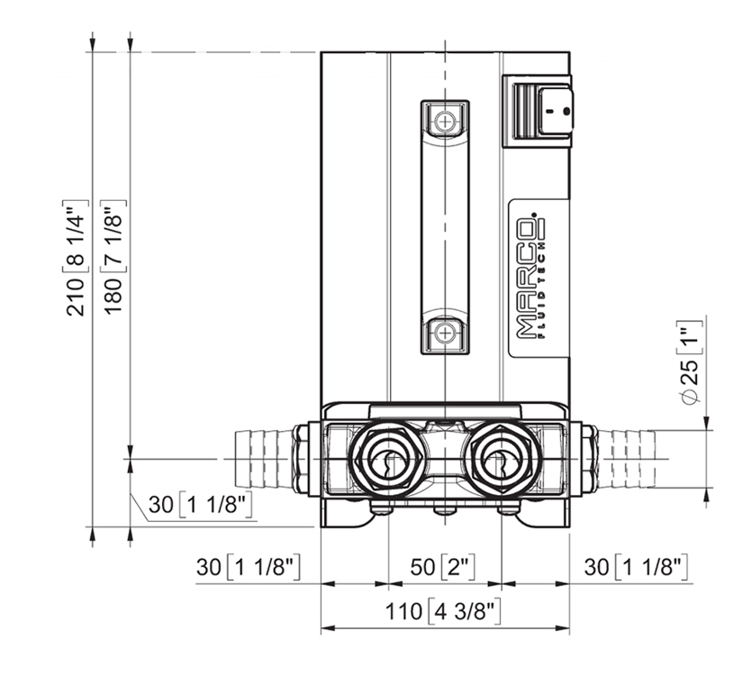 Self-Priming electric pump for various liquids | 12V | Marco VP45, Dimensions, Marco VP45, 166 020 12 