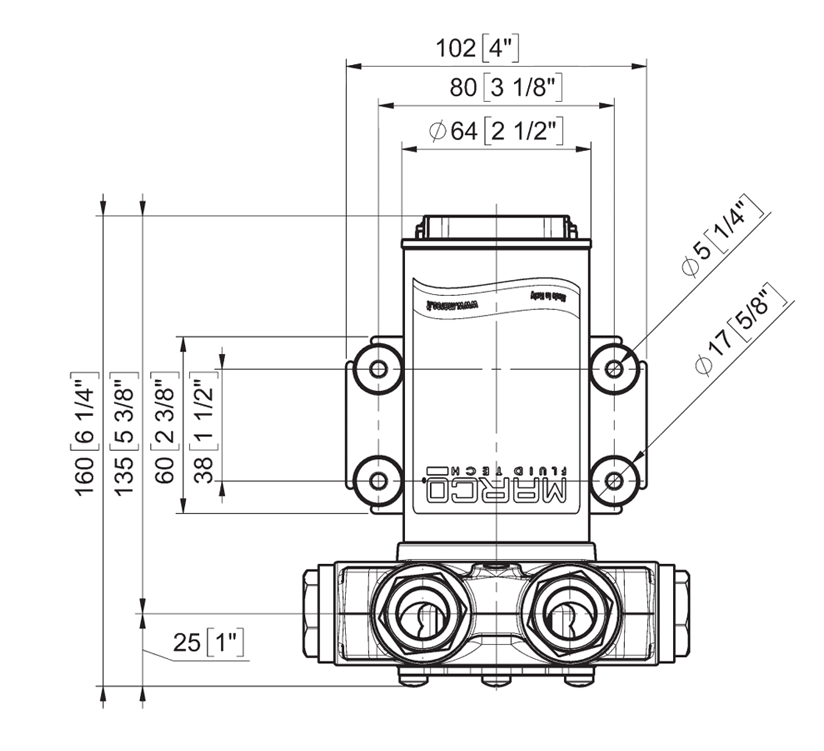 Selbstansaugende elektrische Pumpe zum Ümfullen unterschiedlicher Flüssigkeiten | 12V | Marco VP45, Maße, Marco VP45, 166 020 12 