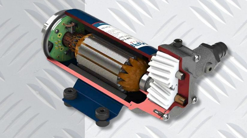 Bomba eléctrica autocebante para diversos líquidos | 12V | Bombas de engranajes de PTFE, Marco 164 600 12, UP3 / A