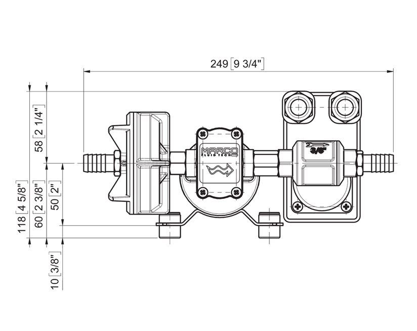 Automatische Druckwasserpumpe | 12V | Marco UP3/A, Dimensionen, Marco 164 600 12, UP3/A