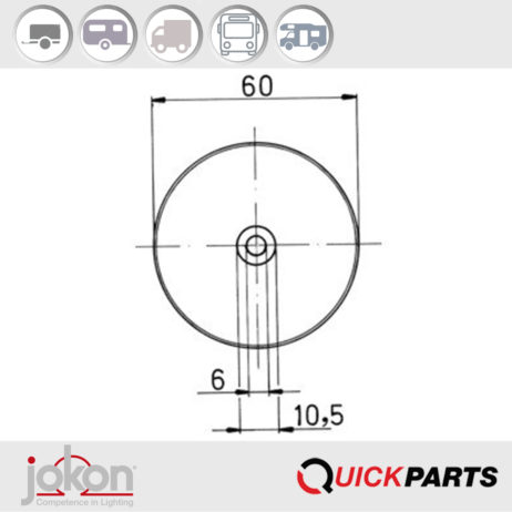 Reflex Reflector Ø 60 mm | mounting hole 6 mm| Jokon E1-0221354