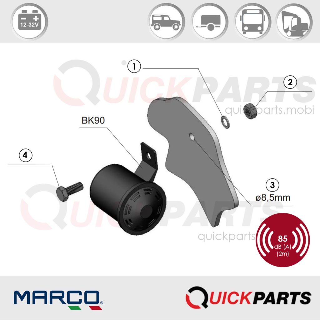 Alarma de marcha atrás para vehiculos | Tensión universal 12-80V | 85 dB