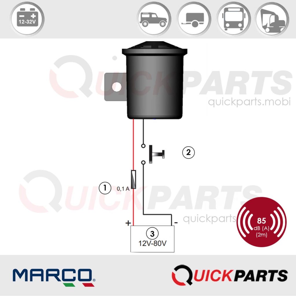 Alarma de marcha atrás para vehiculos | Tensión universal 12-80V | 85 dB