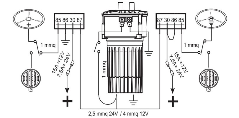 Twin air horn with alternating sound | 24V | Diagram, Marco 112 340 13, K2