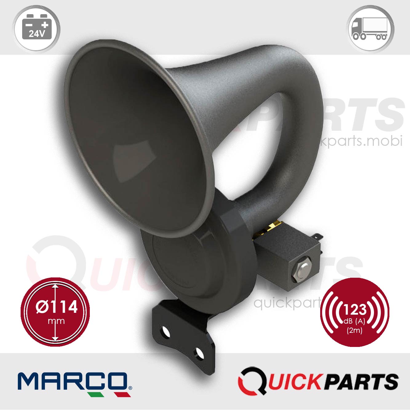Black plastic horn, internal mounting, Marco 110 120 13, JE/120-24V