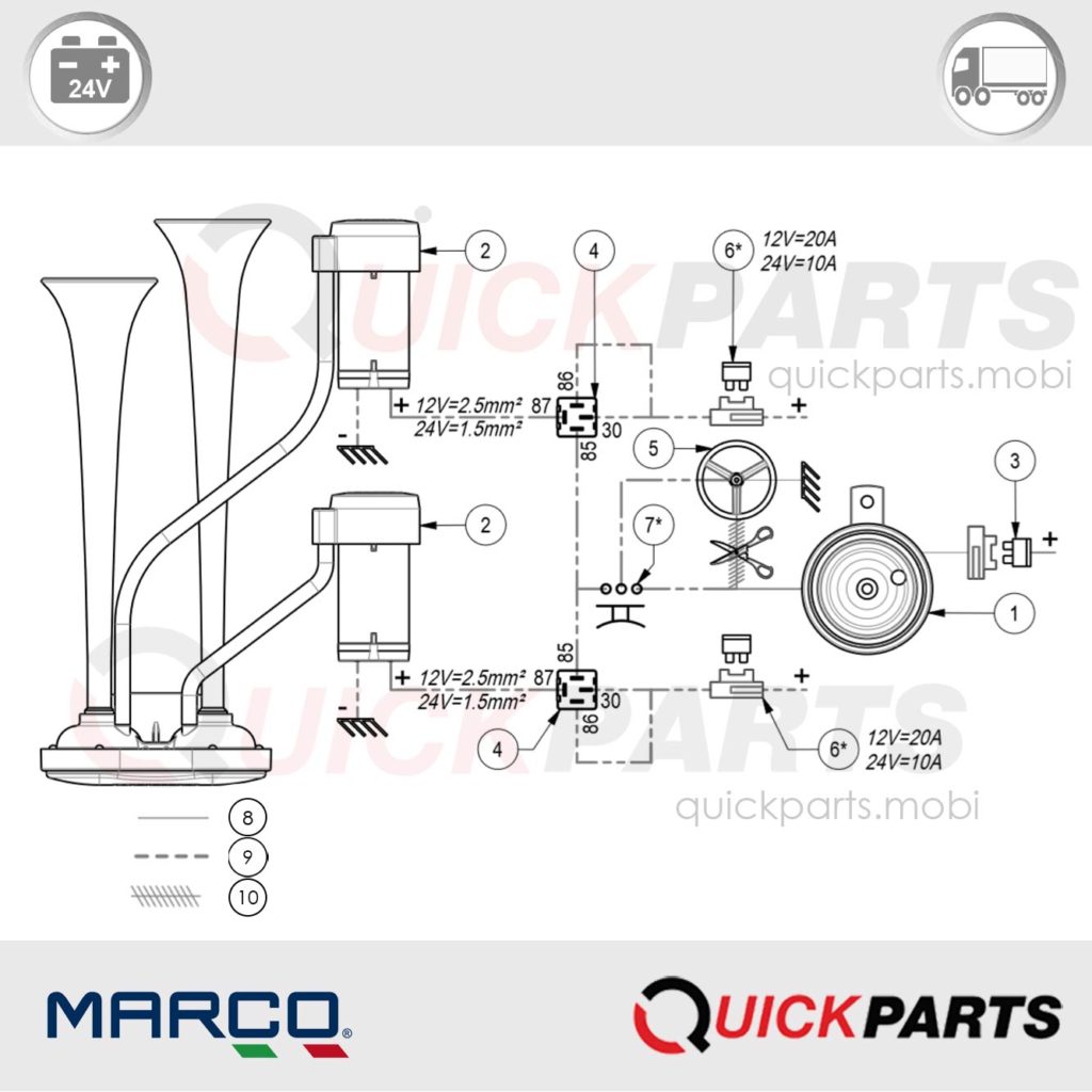 Very powerful electro pneumatic horn with deep and loud sound. | 12v | Marco 112 360 12, XB2