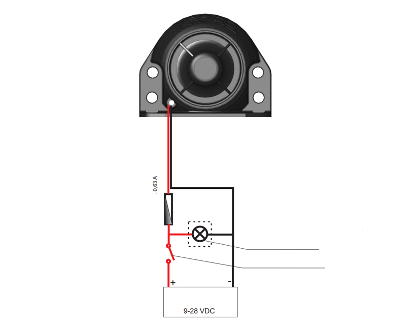 Back-up beeper alarm | 9-28V | Wiring Diagram, Marco 104 121 15, BK2