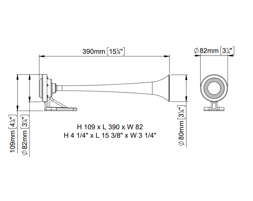 Single air horn for external mounting | 12V | Dimensions, Marco 112 300 12, K1