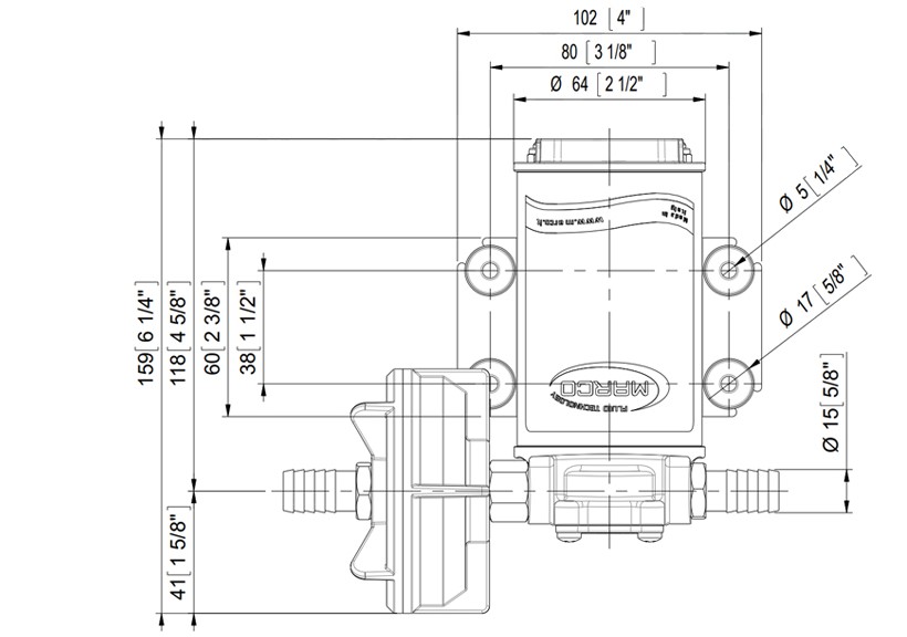 Selbstansaugende Elektropumpe mit PTFE Zahnräder | 12V | Dimensionen, Marco 164 600 12, UP3/A