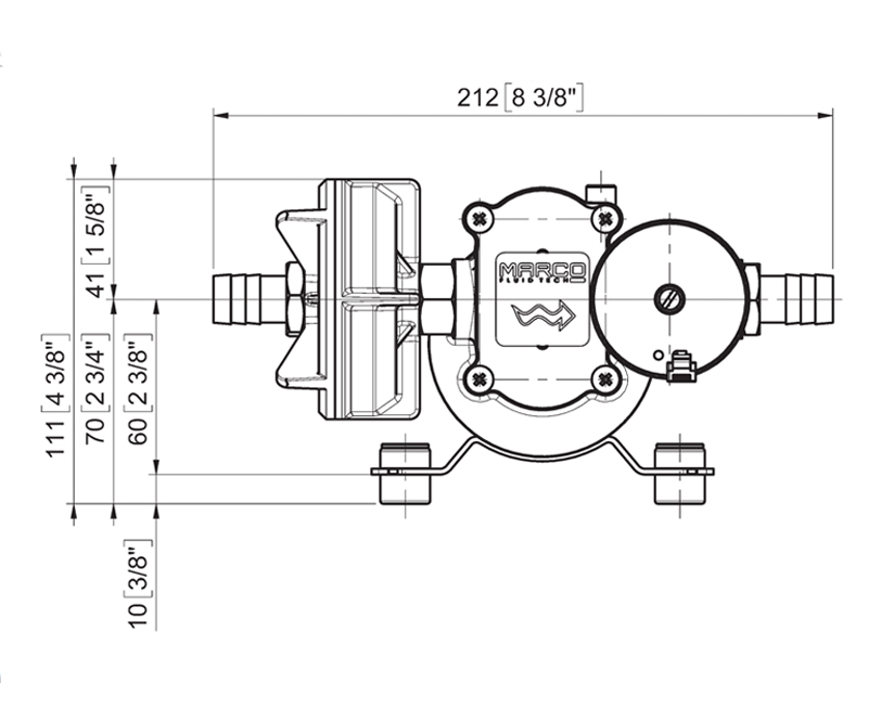 Elektronische Süßwasserpumpe | 12-24V | Marco UP6/E, Dimensionen, Marco 164 622 15, UP6/E