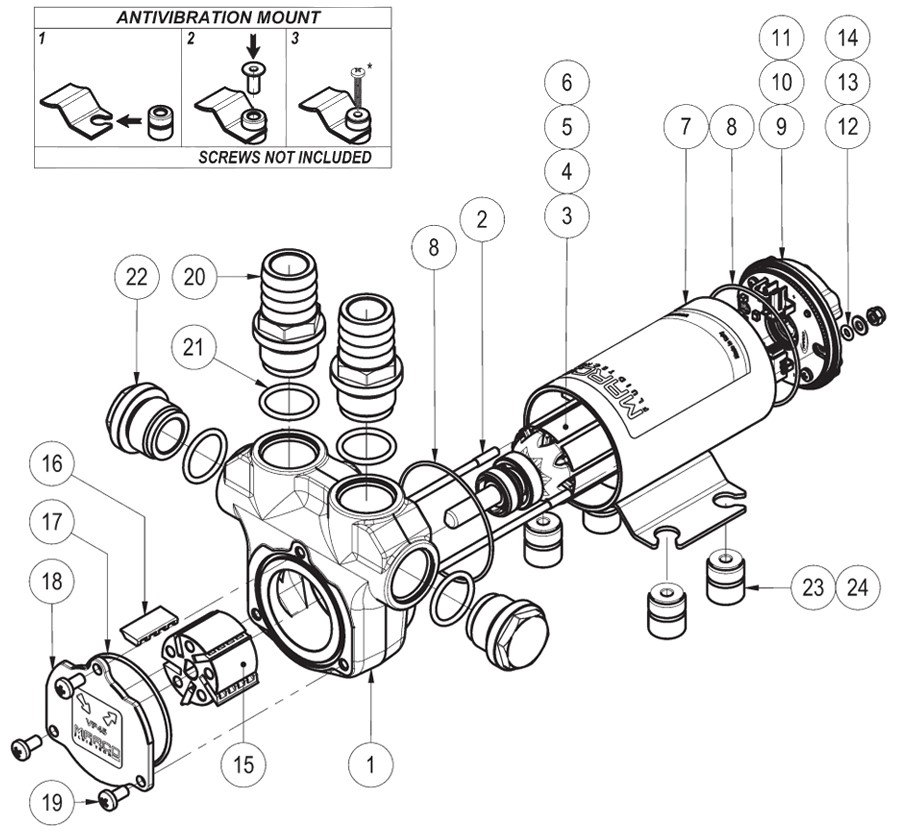 Self-Priming electric pump for various liquids | 24V | Exploded View Diagram, Marco 166 026 13, VP45-N