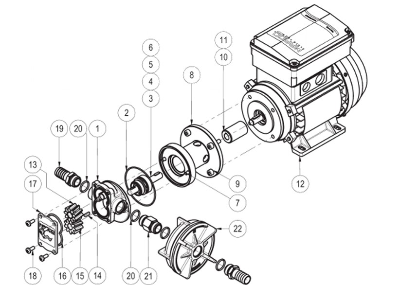 Self-priming electric gear pumps | 220V | Exploded view, Marco 164 001 1C, UP3/AC