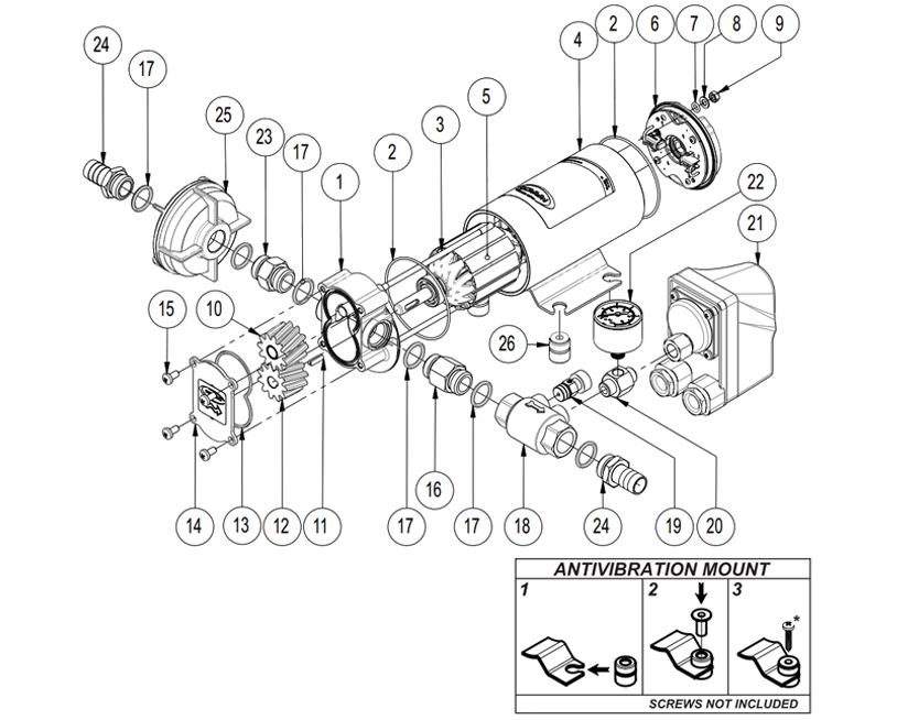 Self-Priming Electric Pump For Various Liquids | 12V | Marco UP6/A, Exploded View Diagram, Marco 164 620 12, UP6/A