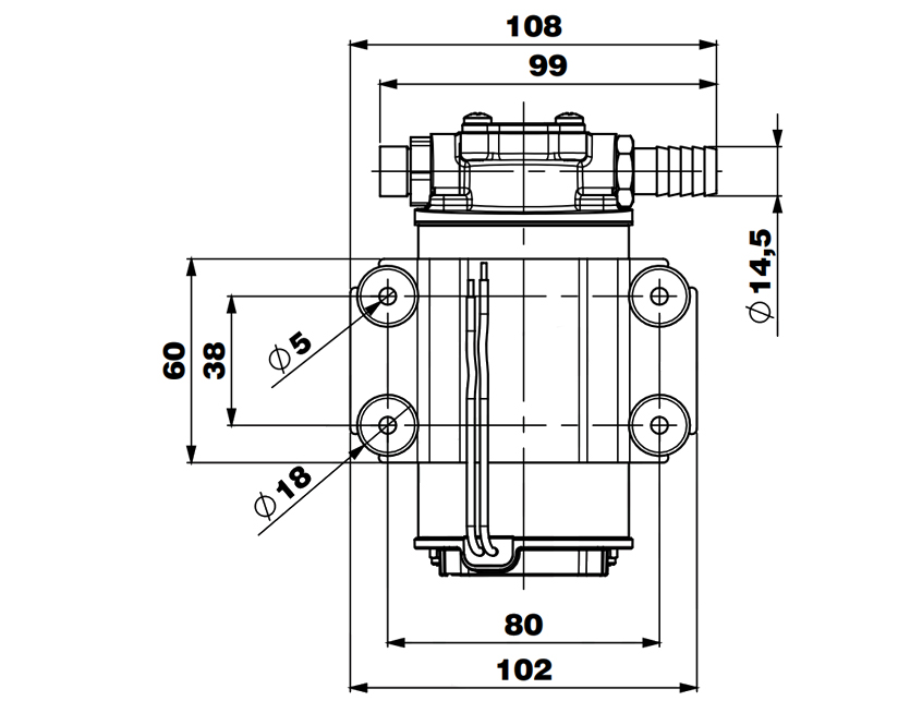 Selbstansaugende Elektropumpen für verschiedene Flüssigkeiten | 12V | Marco UP3/OIL, Dimensionen, Marco 164 020 12, UP3/OIL