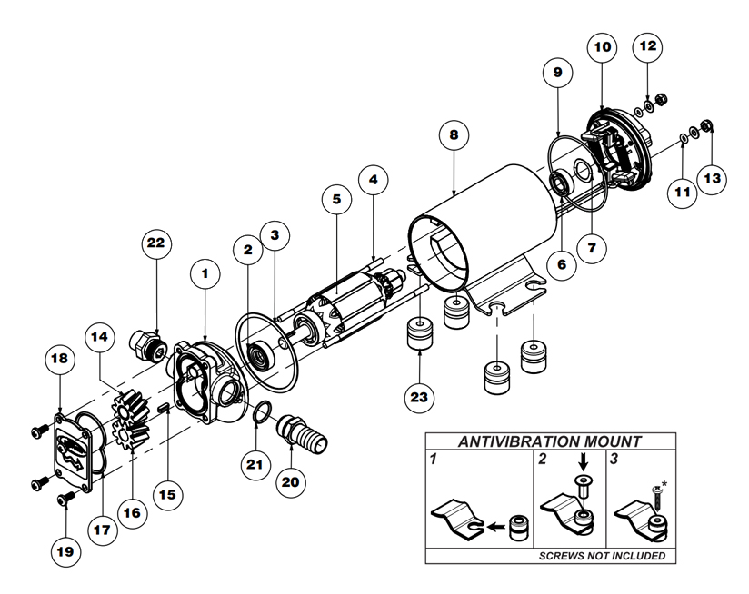 Bomba eléctrica autocebante para diversos líquidos | 12V | Marco UP3 / OIL, Diagrama de despiece, Marco 166020 12, UP3 / OIL