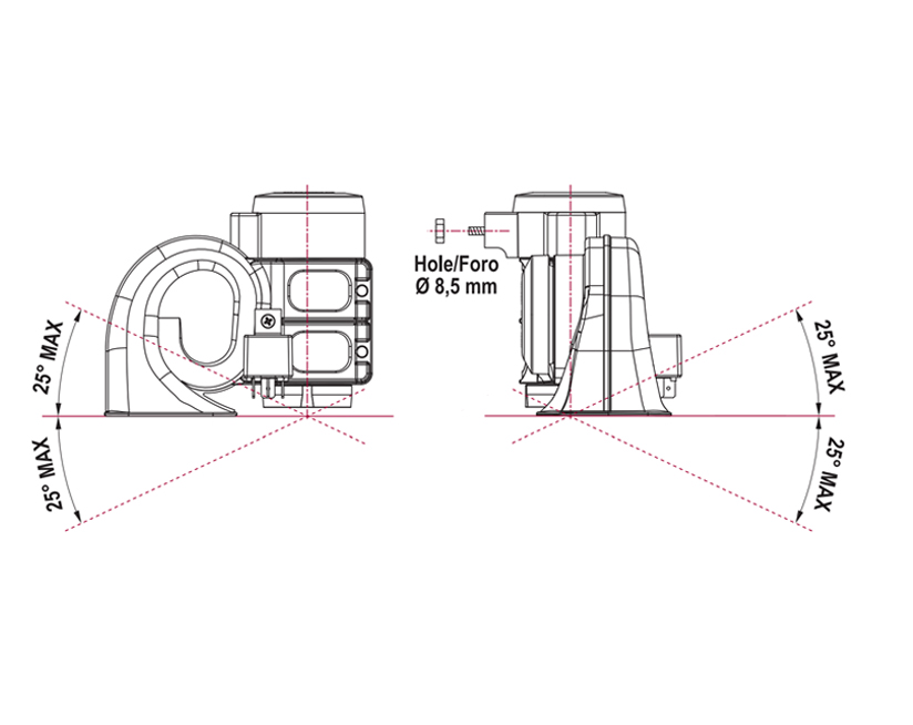 Single sound electropneumatic horn | 12V | Mounting diagram, Marco 112 310 12, HT1