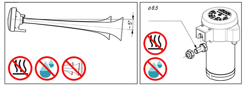 Twee metalen verchroomde luchthoorns | 12V | Instructies, Marco 112 020 12, CL2