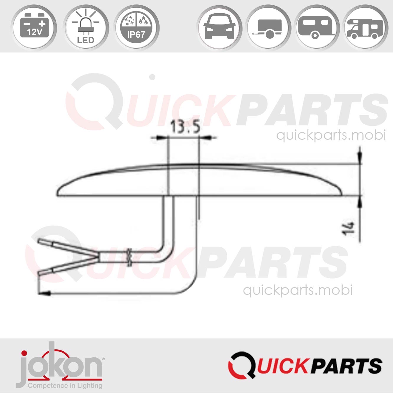 LED-Seitenmarkierungsleuchte | 12V | Jokon SM1 00 E2-05024 – Bild 2