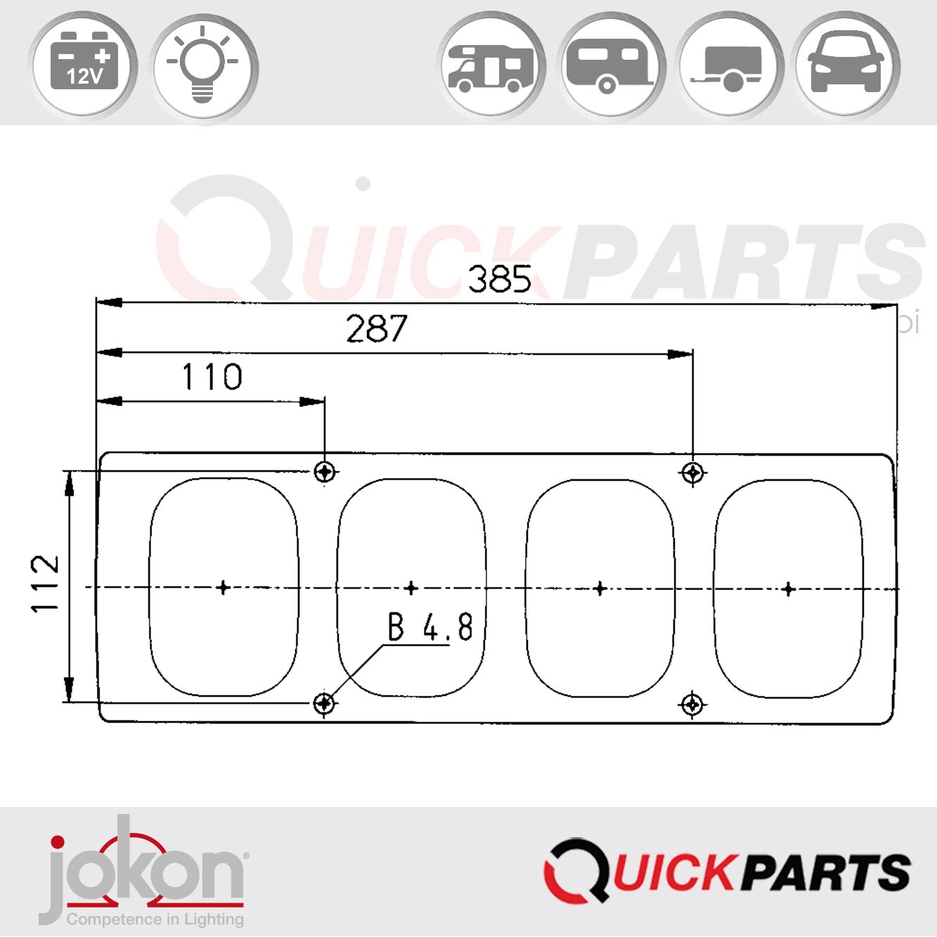 Feu multifonction, gauche et droit, ampoule préinstallée | 12V | Feux de position, indicateurs de direction, stop, antibrouillard | Jokon 10.2039.011, E1-785, BBSN 561 – Image 2