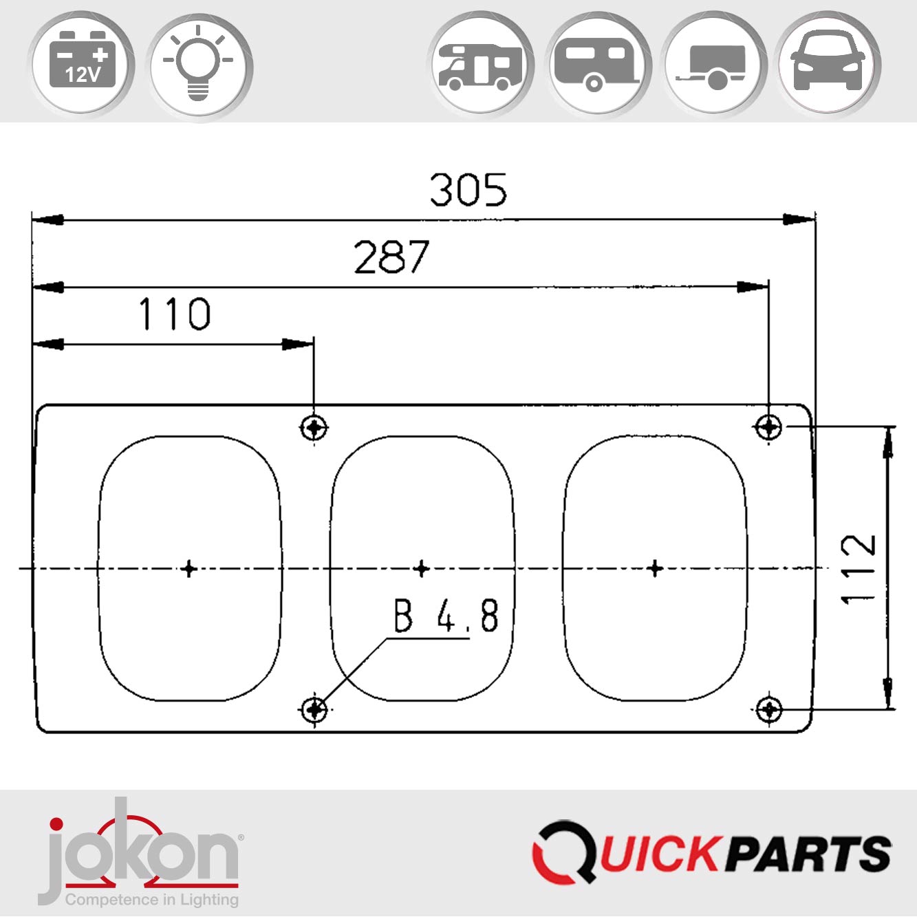 Luz multifunción | 12V | Jokon 10.2041.011, E1-767, BBSN 562