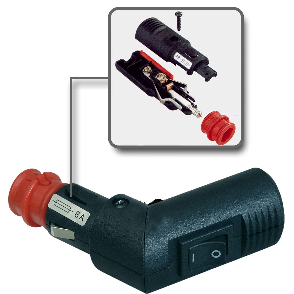 Fiche allume-cigare mâle de haute qualité, 12 / 24V, interrupteur, fiche pivotante 0/180°, fusible – Image 2