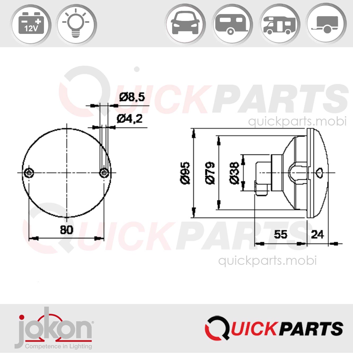 Feu de Position / Stop | 12V | Jokon 10.0005.500, 1542, BRS 710/12V – Image 2