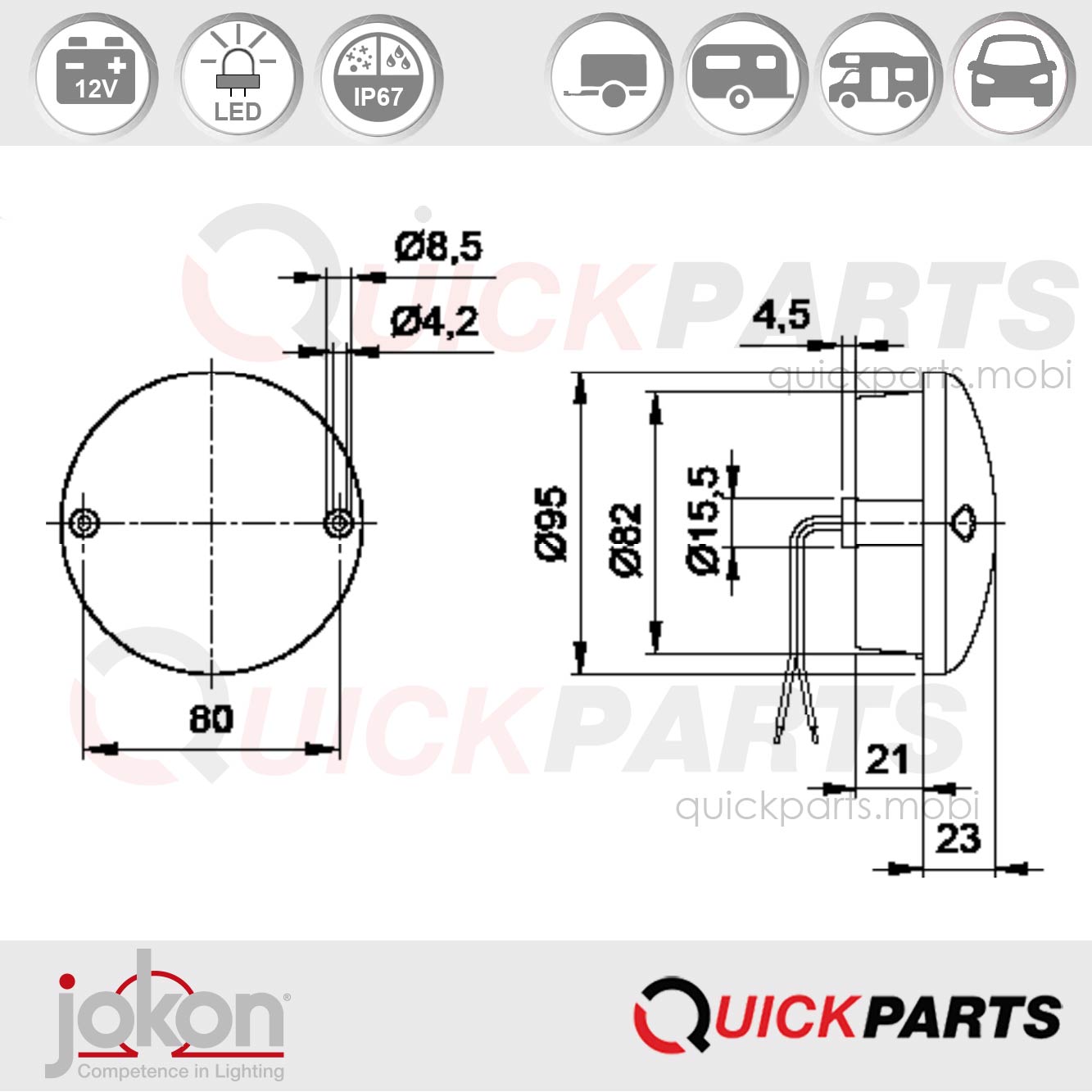 Feu LED stop et de position |12V| Jokon 10.0008.000, E2-203037, BRS 720/12V – Image 2