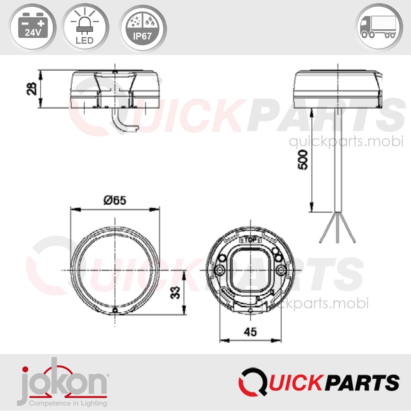 Luz LED de freno / posición | 24V | Jokon 10.0052.500, E13-34663, BRS 770/24V