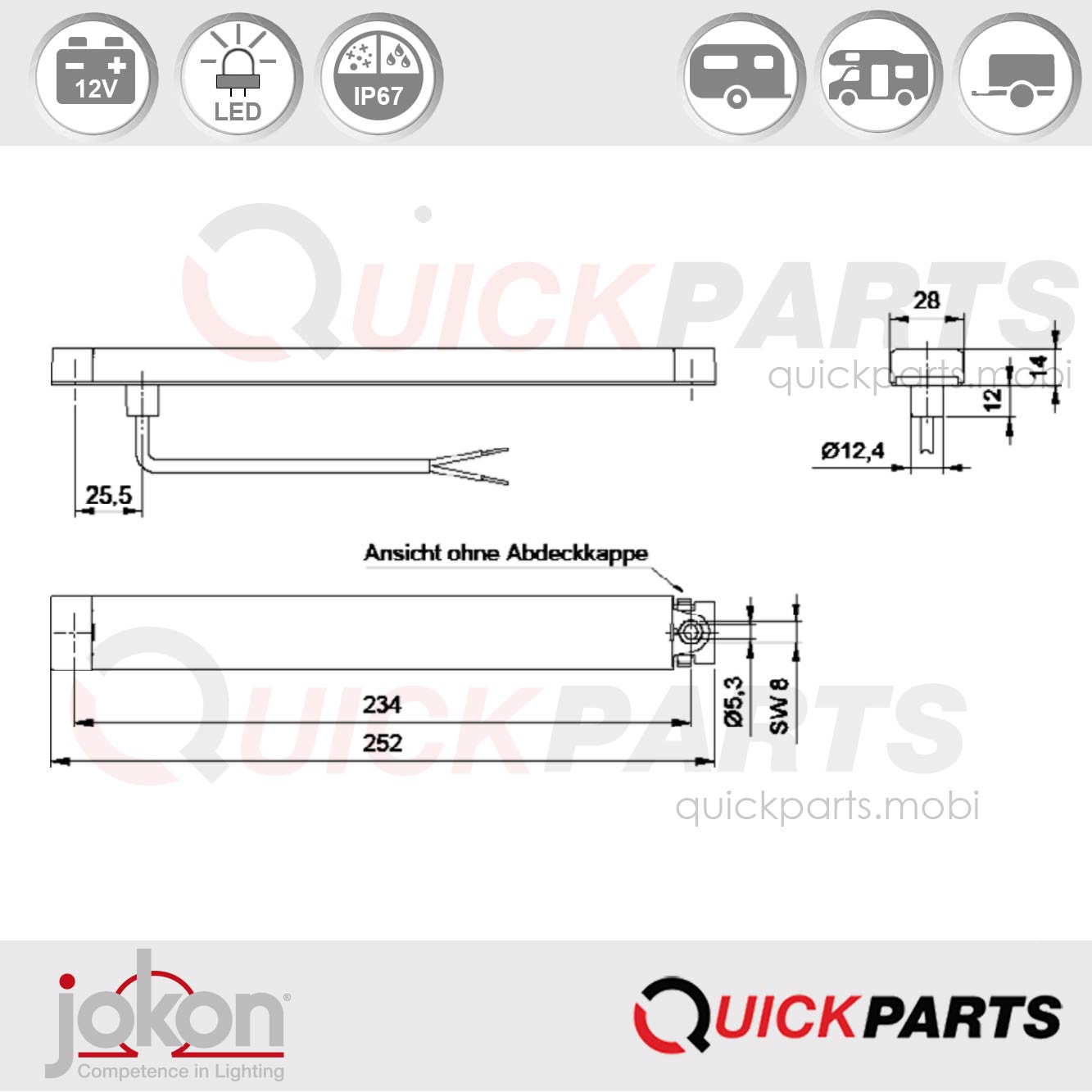 Luz LED de Freno / Piloto Trasero homogénea | 12V | Jokon 10.0063.000 - E13-35447