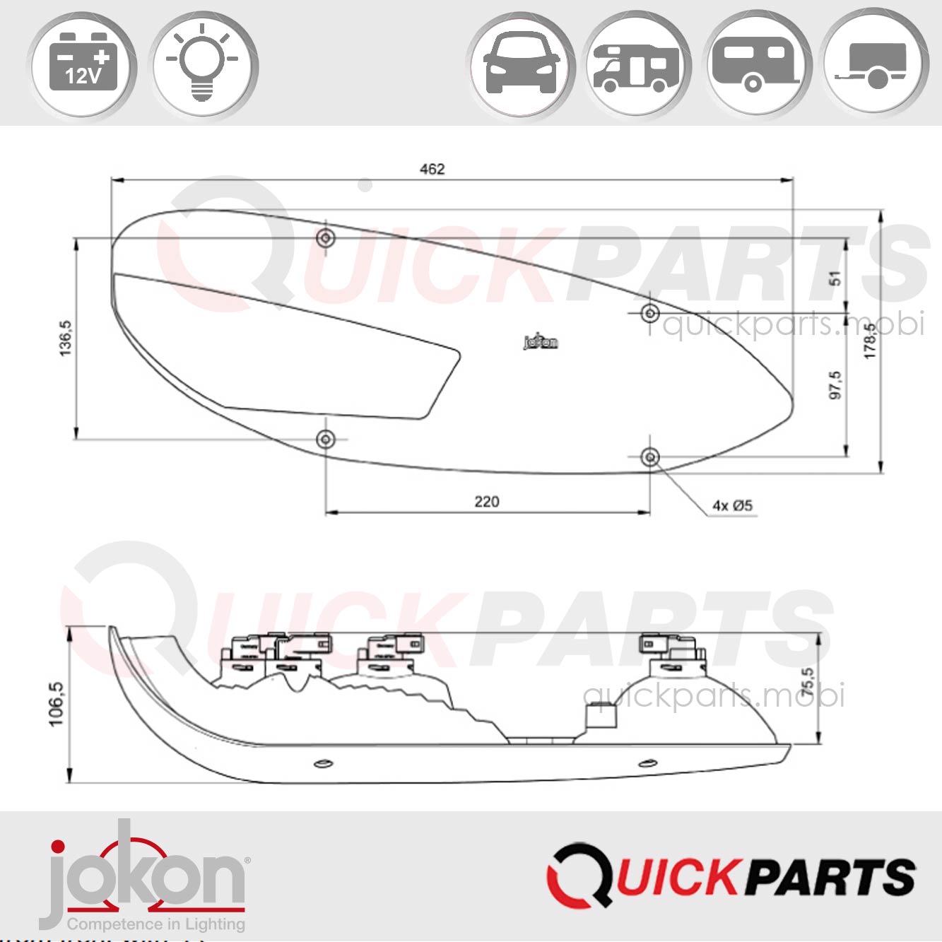 Feu Multifonction Gauche | Catadioptre rond | 12V | Jokon 10.2040.011, E1-786, BBSNWR 3000-LH – Image 2