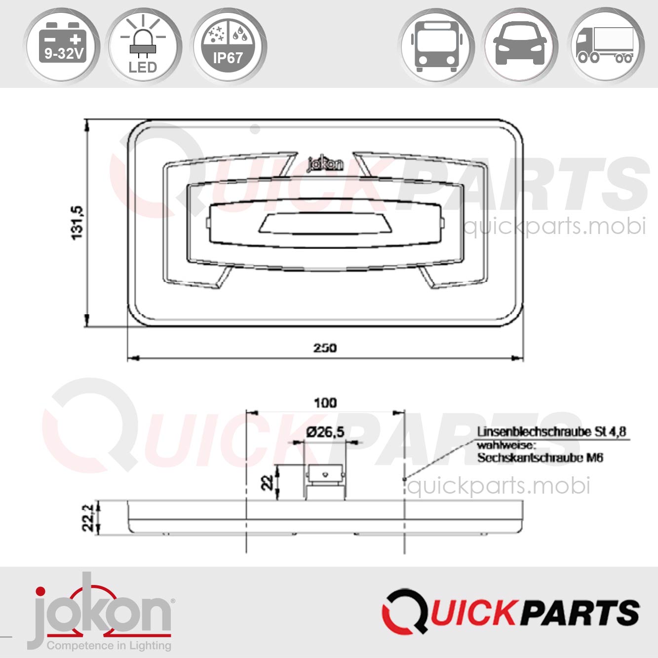 LED-Multifunktionsleuchte | Links | 9-32V | Jokon E13-13359 EMV / EMC – Bild 2