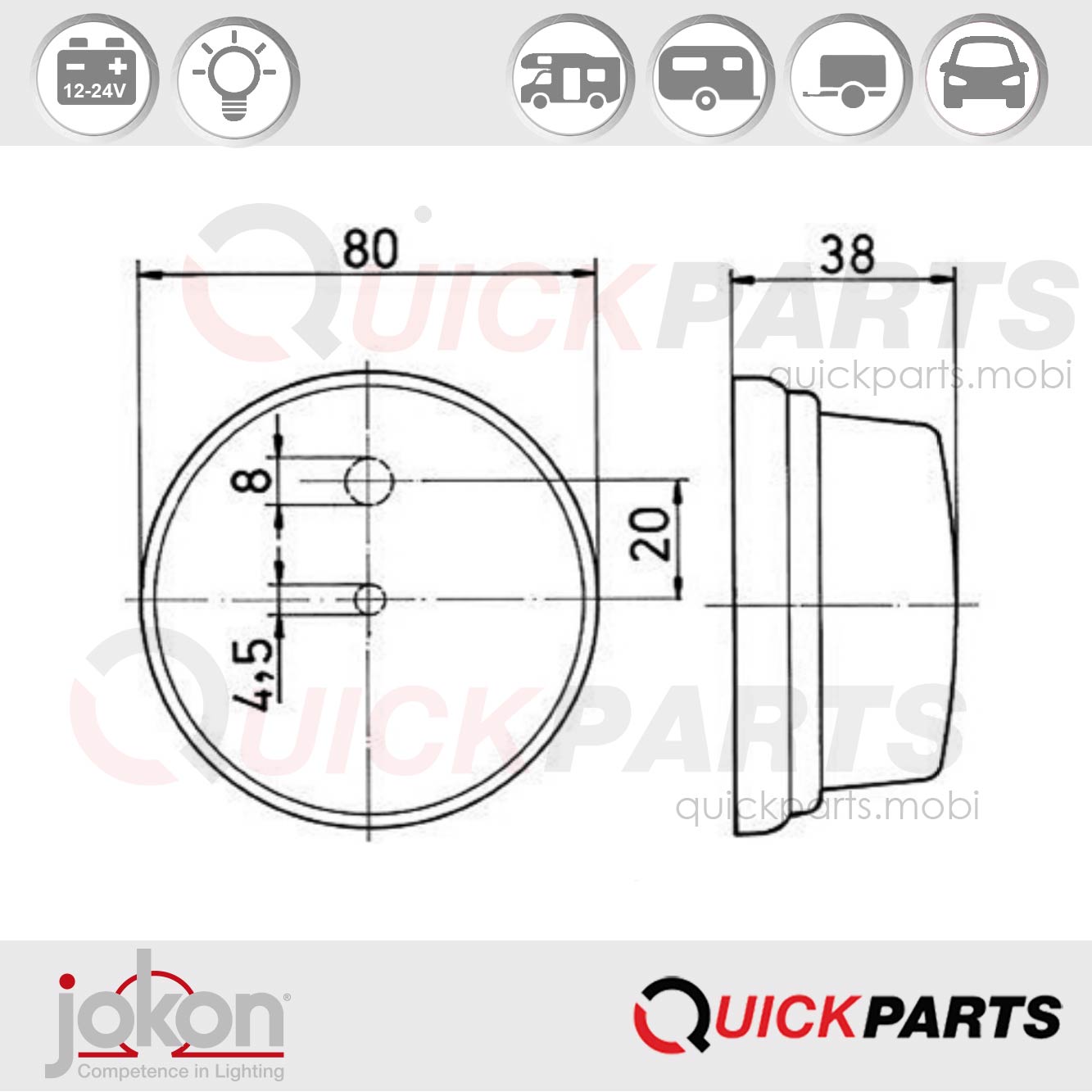 E1-0221633 | Luz lateral blanca | 12-24V | Jokon 11.1003.000