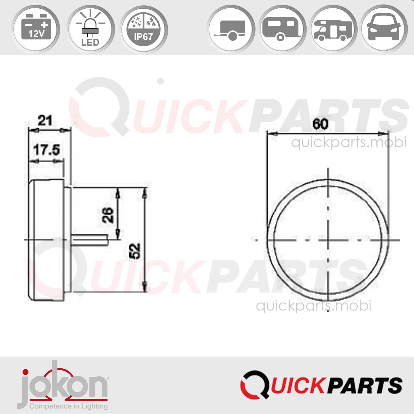E2-07077 | Luz lateral LED | 12V | Jokon 11.1023.000