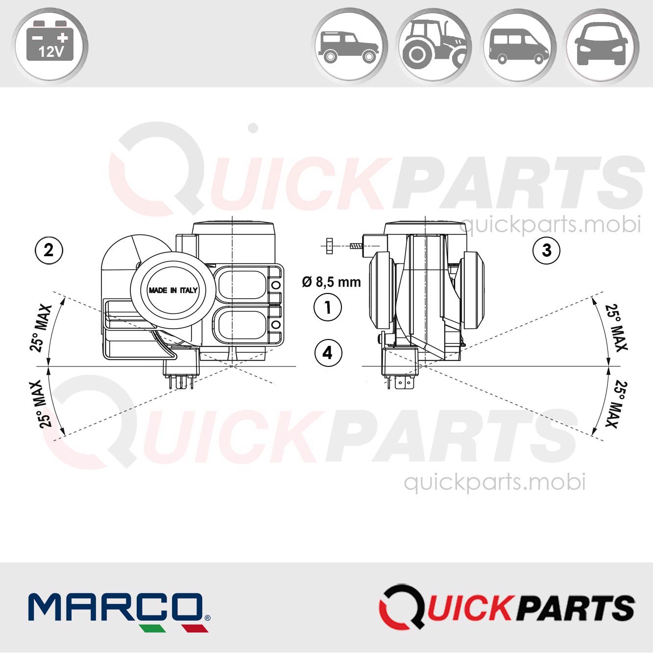 Klaxon 2 tons avec compresseur intégré | 12V | Marco 112 030 12 – Image 5