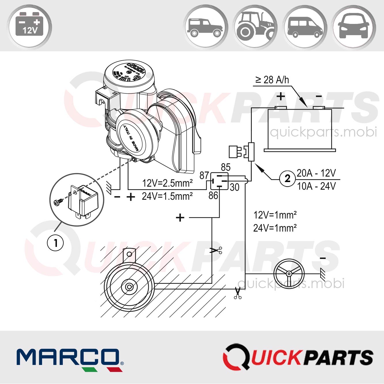 Klaxon 2 tons avec compresseur intégré | 12V | Marco 112 030 12 – Image 4