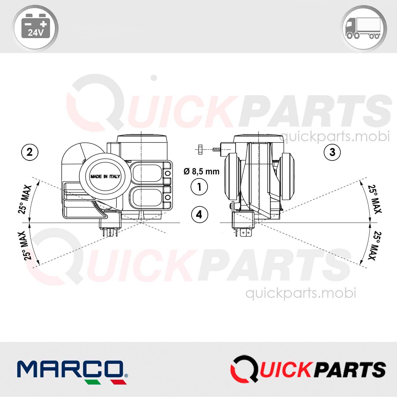 Bocina electropneumática de dos tonos afinados | 24V | Marco 112 030 13 - Imagen 5