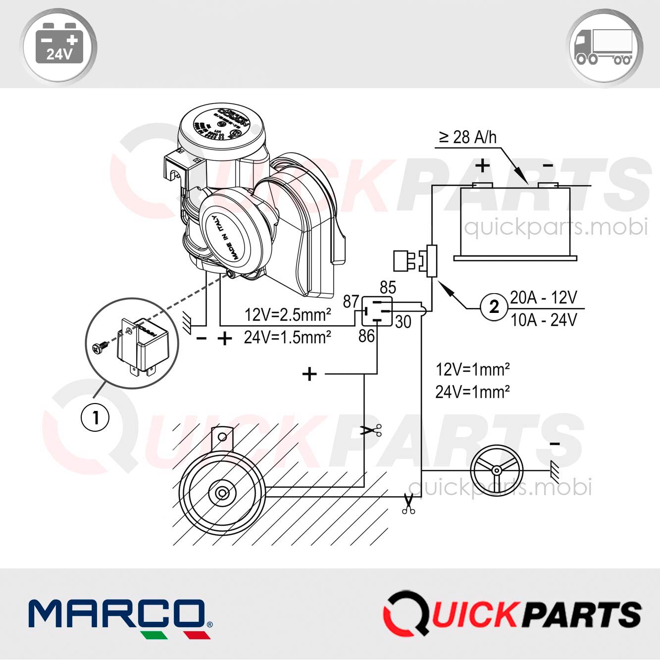 Bocina electropneumática de dos tonos afinados | 24V | Marco 112 030 13 - Imagen 4