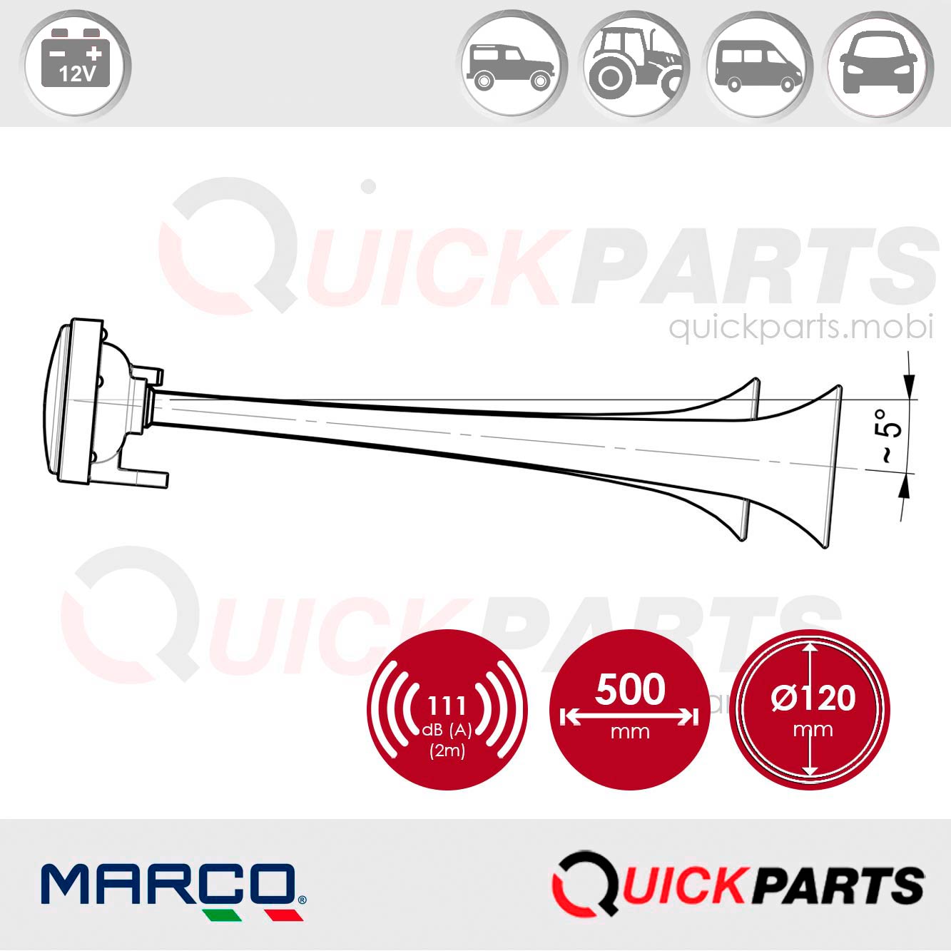 Hupe, Metall verchromt, externe Montage | 12V | Marco 112 320 12 – Bild 5