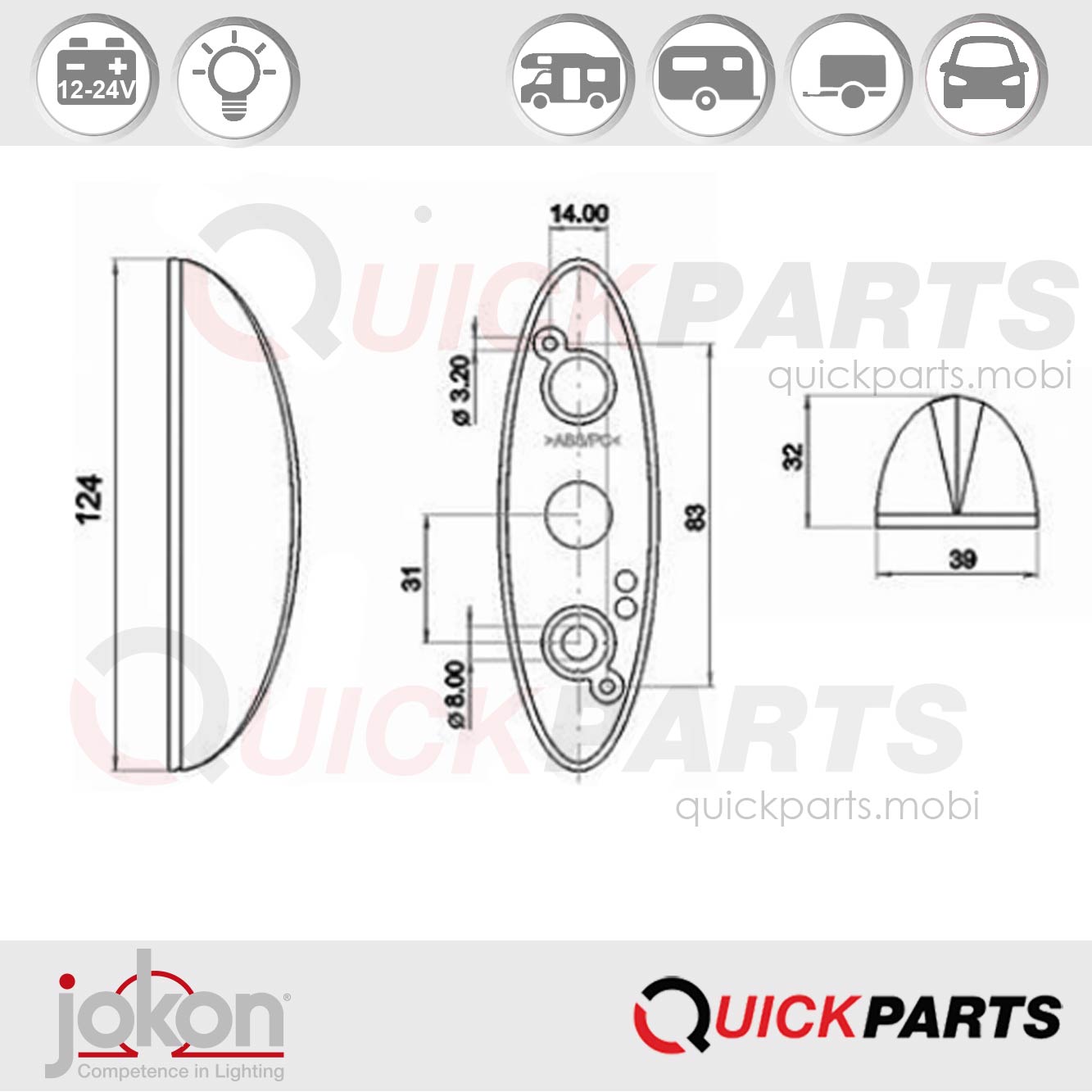 E9-1299 | Luz lateral | 12-24V | Jokon 12.0013.000