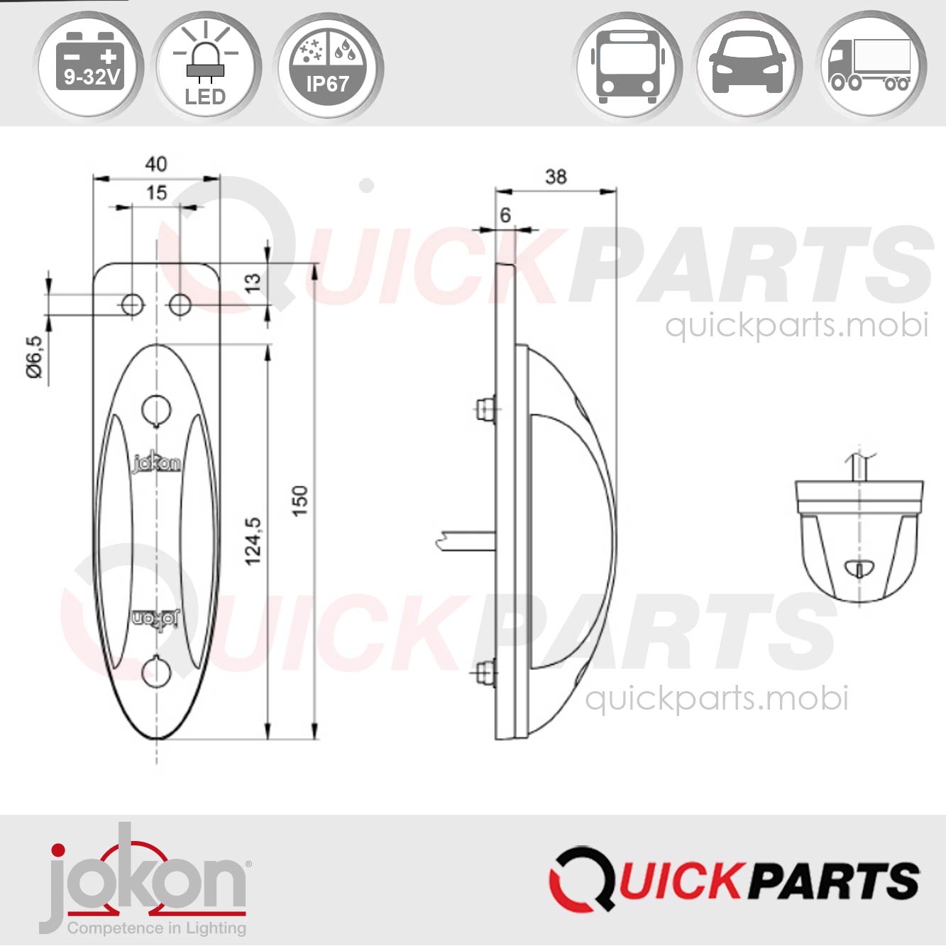 Feu LED de gabarit gauche | 9-32V | Jokon E2-06078 – Image 2