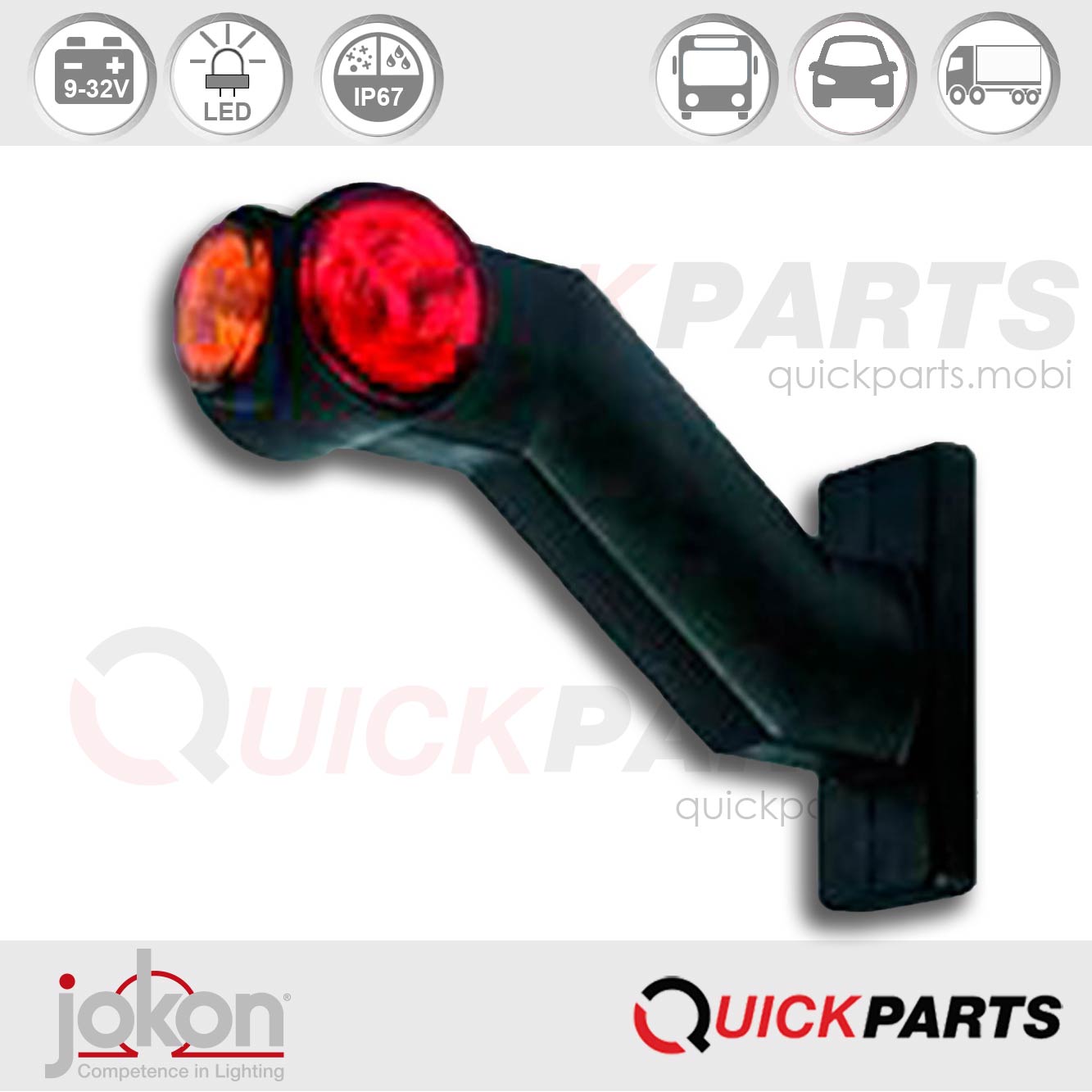 Luz lateral LED – Rojo y Blanco | Izquierda | 9-32 V | Flexible 90° | Jokon 12.0017.300