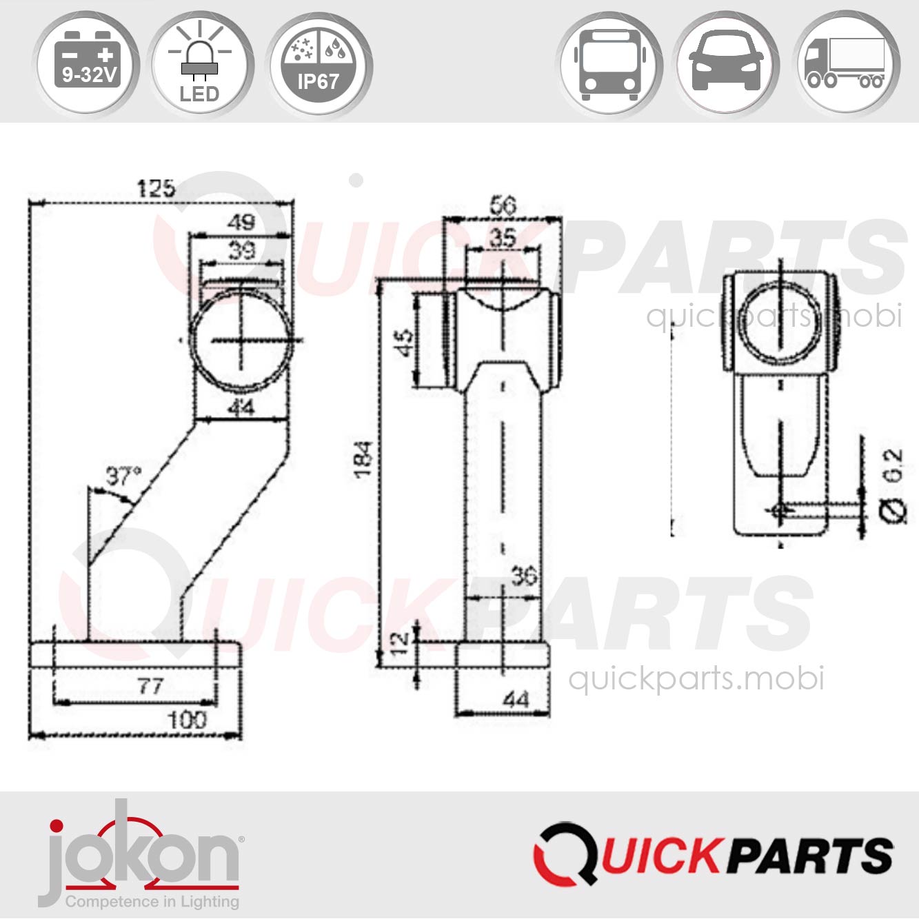 SPL 2020 W-R | Luz lateral LED - Rojo y Blanco - Flexible 90° | Jokon 12.0017.600