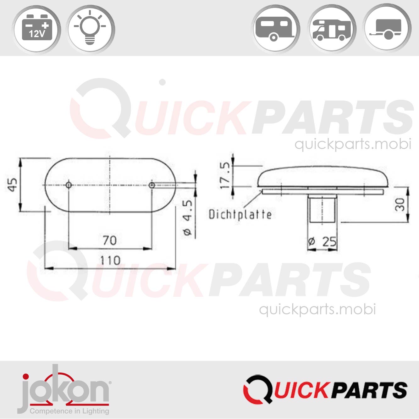 Seitenmarkierungsleuchte | 12V | Jokon 12.1001.001, E1-1003 – Bild 3